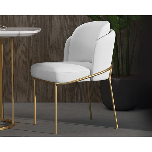 HMR Linenic Series Modern Dining Chairs with Linen Upholstery - White/Gold, Set of 4