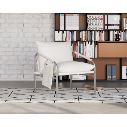 HMR Accent Chair with Stainless Steel Frame - White & Silver, PU Leather, Set Of 2