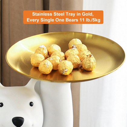 HMR - Modern White Bear Side Table Resin Tiered Tray Top End Table in Gold