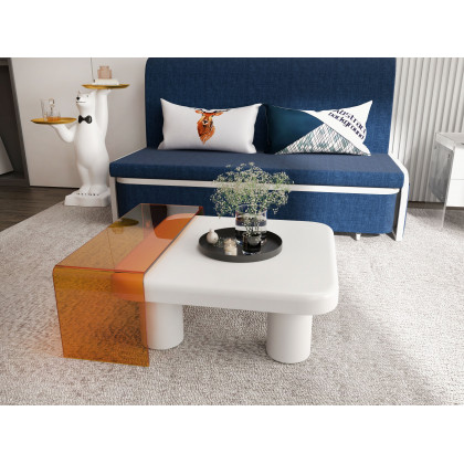 HMR - Modern White Bear Side Table Resin Tiered Tray Top End Table in Gold