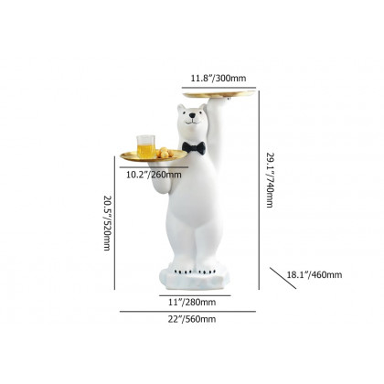 HMR - Modern White Bear Side Table Resin Tiered Tray Top End Table in Gold