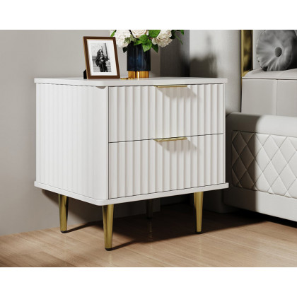 HMR Modern White Nightstand with 2 Drawers Bedside Table with Gold Legs - Set of 2