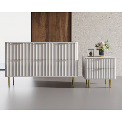 HMR Modern White Nightstand with 2 Drawers Bedside Table with Gold Legs - Set of 2