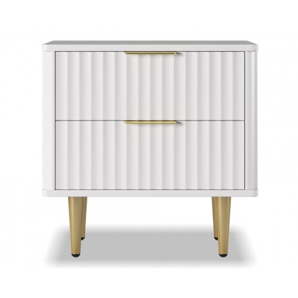 HMR Modern White Nightstand with 2 Drawers Bedside Table with Gold Legs - Set of 2