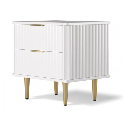 HMR Modern White Nightstand with 2 Drawers Bedside Table with Gold Legs - Set of 2