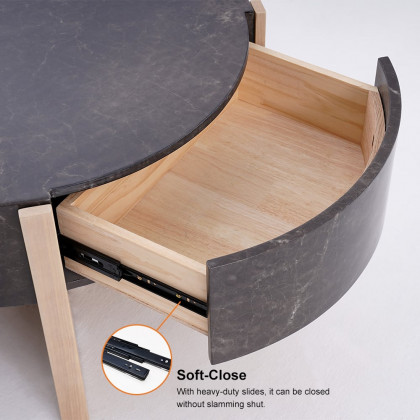 HMR - Round Nesting Coffee Table with 4 Stool & 2 Drawers in Distressed Gray