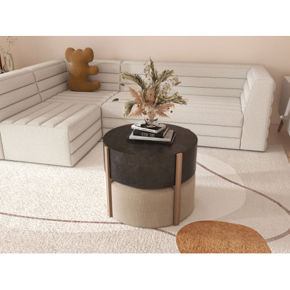 HMR - Round Nesting Coffee Table with 4 Stool & 2 Drawers in Distressed Gray