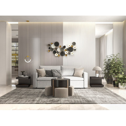 HMR - Round Nesting Coffee Table with 4 Stool & 2 Drawers in Distressed Gray