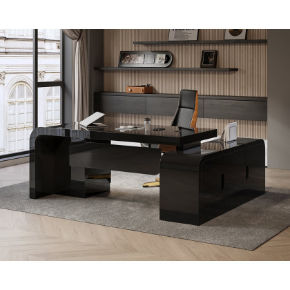 HMR - L-shaped Modern Executive Desk & Reclining Leather Office Chair