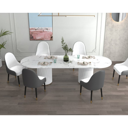 HMR Darg Series Modern PU Leather Upholstery Dining Chairs - White/Gray, Set of 6