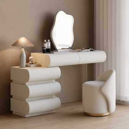 HMR Humply White Leather Wingback King Bed Frame - White, Bed & Makeup Vanity Set