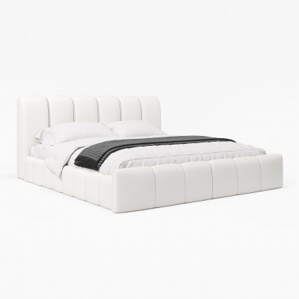 HMR Humply White Leather Wingback King Bed Frame - White, Bed & Makeup Vanity Set