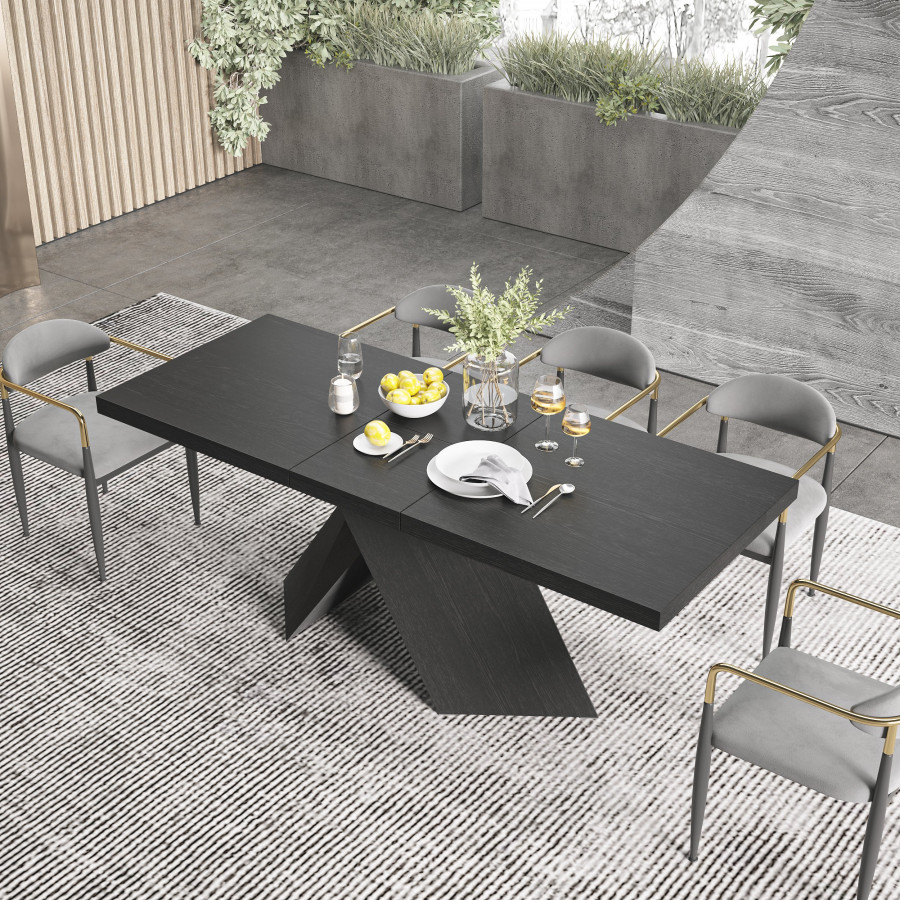 HMR Farmhouse Extendable Wood Dining Table - Black, 63"-79" (seats 6-8)