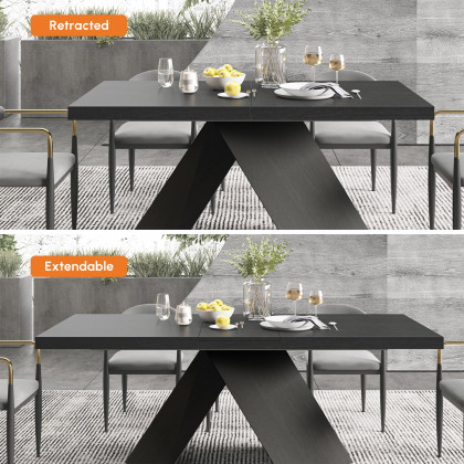 HMR Farmhouse Extendable Wood Dining Table - Black, 63"-79" (seats 6-8)