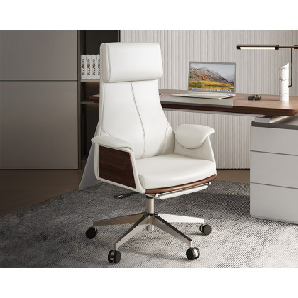 HMR Modern White Computer Desk & Leather Office Desk Chair Set High Back Adjustable - White, 63"L x 27.6"W x 29.5"H
