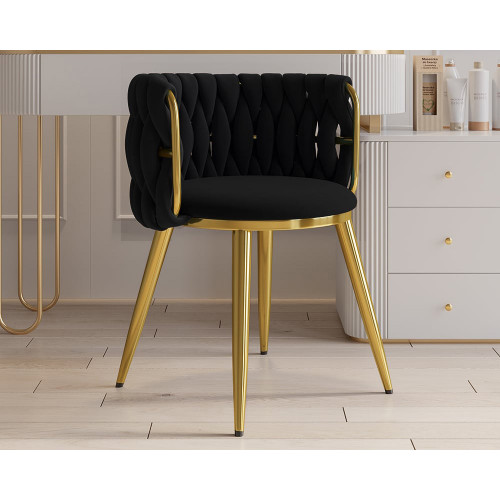 HMR Sweave Nordic Barrel Dining Chair with Velvet Upholstery (Set of 2) - Black