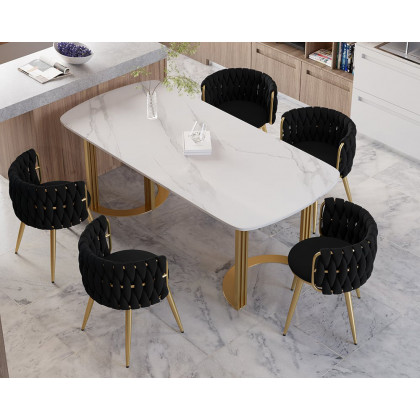 HMR Sweave Nordic Barrel Dining Chair with Velvet Upholstery (Set of 2) - Black
