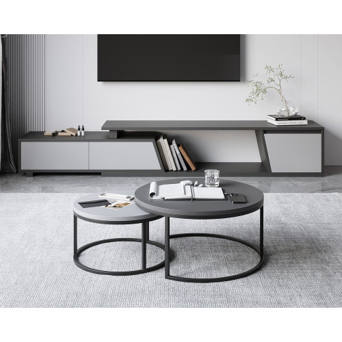 HMR Fero Extendable TV Stand & Nesting Coffee Table Set - Gray, 70.9"W x 15.7"D x 15.7"H, Style A