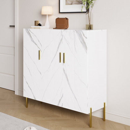 HMR - Marble Texture Shoe Storage Cabinet 3 Doors & 5 Shelves Entryway Closet Shoe Storage