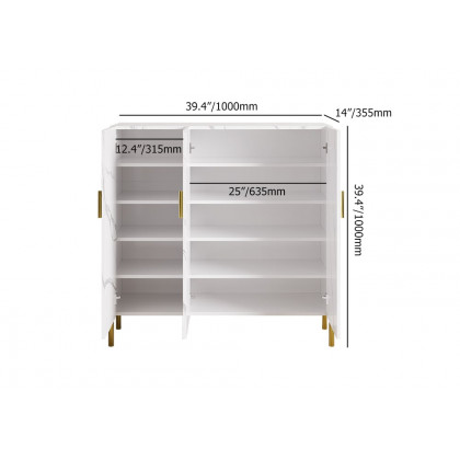 HMR - Marble Texture Shoe Storage Cabinet 3 Doors & 5 Shelves Entryway Closet Shoe Storage