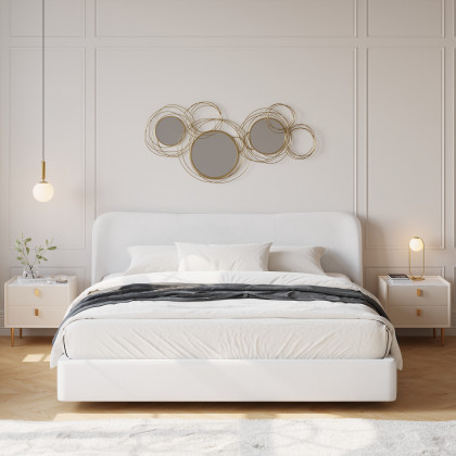 HMR - Modern White Velvet King Floating Wingback Bed with Storage & Light