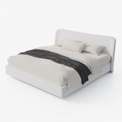 HMR - Modern White Velvet King Floating Wingback Bed with Storage & Light