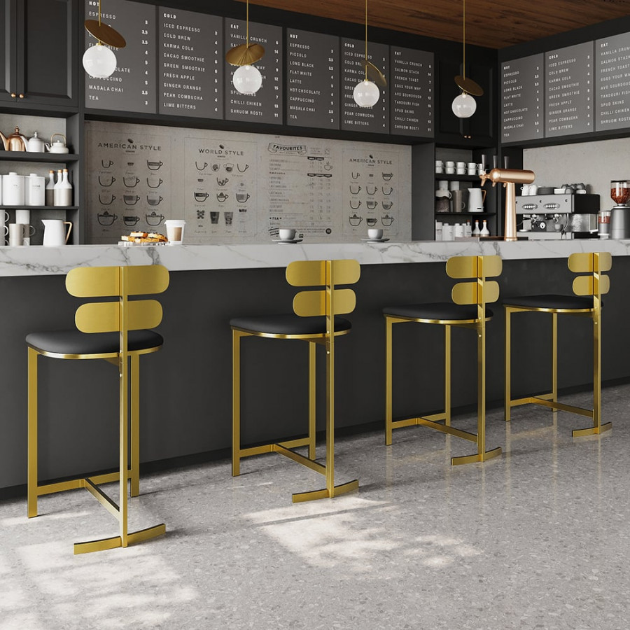 HMR Modern PU Leather Counter Stools with Upholstery - Black, 8-Pieces