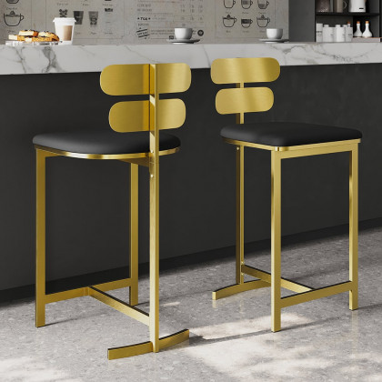HMR Modern PU Leather Counter Stools with Upholstery - Black, 8-Pieces