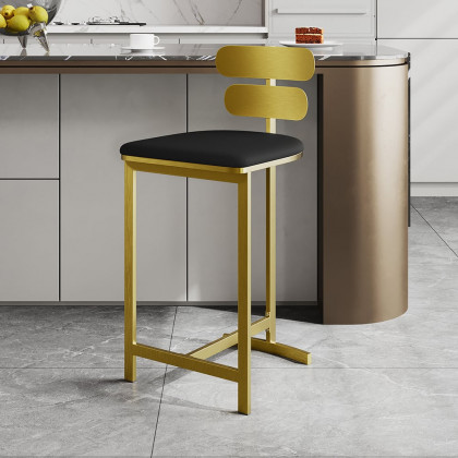 HMR Modern PU Leather Counter Stools with Upholstery - Black, 8-Pieces