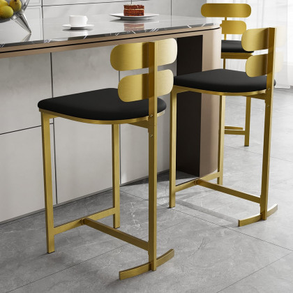 HMR Modern PU Leather Counter Stools with Upholstery - Black, 8-Pieces