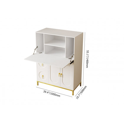 HMR - 39.4" Modern White & Gold Secretary Desk with 3 Drawers and 3 Doors Flip Design