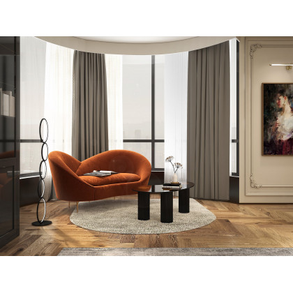 HMR Modern Coffee Table with Tempered Glass & 3 Legs - Black