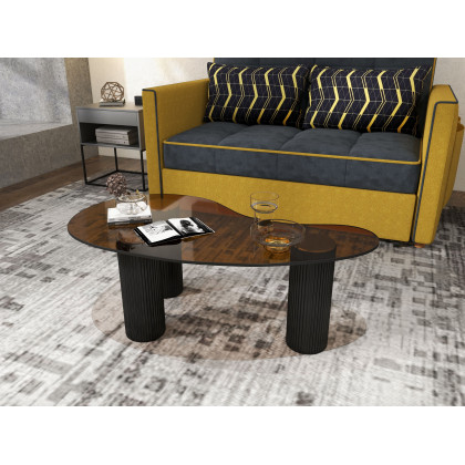 HMR Modern Coffee Table with Tempered Glass & 3 Legs - Black