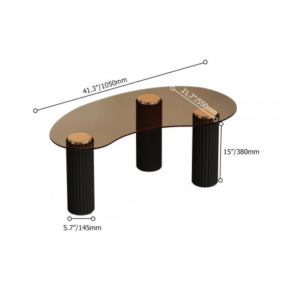 HMR Modern Coffee Table with Tempered Glass & 3 Legs - Black