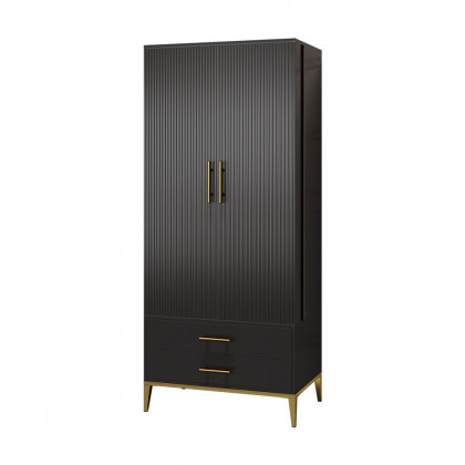 HMR - Black Bar Cabinet with Door Modern Storage Home Bar Cabinet with Glass Rack&Drawers