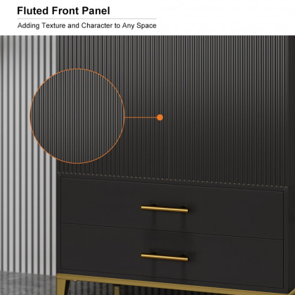 HMR - Black Bar Cabinet with Door Modern Storage Home Bar Cabinet with Glass Rack&Drawers