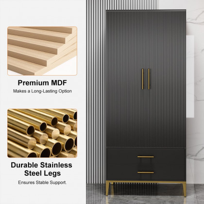 HMR - Black Bar Cabinet with Door Modern Storage Home Bar Cabinet with Glass Rack&Drawers