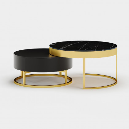 HMR Nesnesis Series Modern Round Nesting Coffee Table with Storage - Black