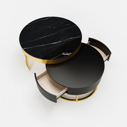 HMR Nesnesis Series Modern Round Nesting Coffee Table with Storage - Black