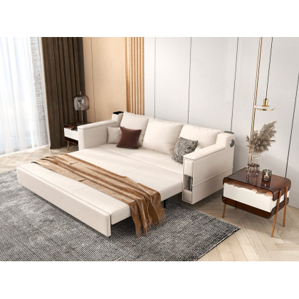 HMR - Modern Lighted Brown Nightstand with Wireless Charging Station Acrylic Bedside Table