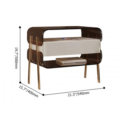 HMR - Modern Lighted Brown Nightstand with Wireless Charging Station Acrylic Bedside Table