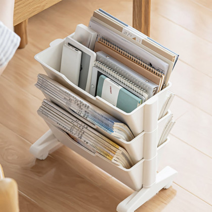 HMR - Modern 3-Tier Magazine Organizer Holder White Book Cart with Ample Open Storage