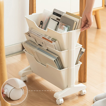 HMR - Modern 3-Tier Magazine Organizer Holder White Book Cart with Ample Open Storage