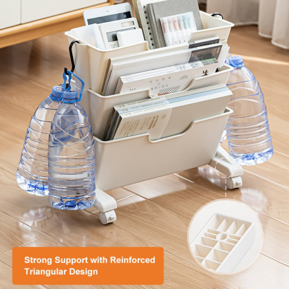 HMR - Modern 3-Tier Magazine Organizer Holder White Book Cart with Ample Open Storage