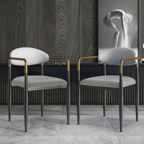 HMR Otrast Series Modern Dining Chairs with PU Leather Upholstery - White & Gray, 2-Pieces
