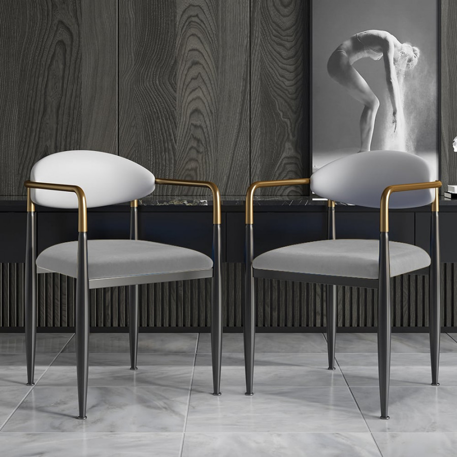 HMR Otrast Series Modern Dining Chairs with PU Leather Upholstery - White & Gray, 2-Pieces