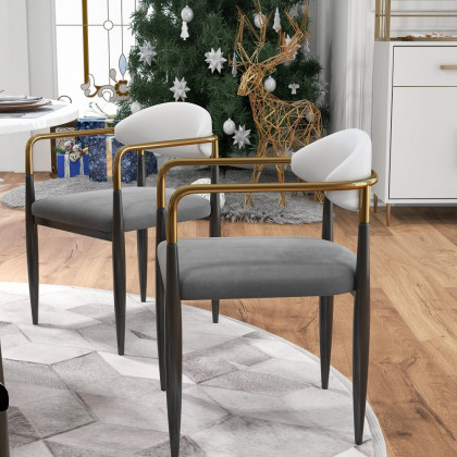 HMR Otrast Series Modern Dining Chairs with PU Leather Upholstery - White & Gray, 2-Pieces