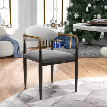 HMR Otrast Series Modern Dining Chairs with PU Leather Upholstery - White & Gray, 2-Pieces