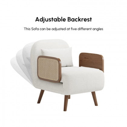 HMR 28" Twin Velvet & Rattan Sleeper Sofa Bed Chair - White