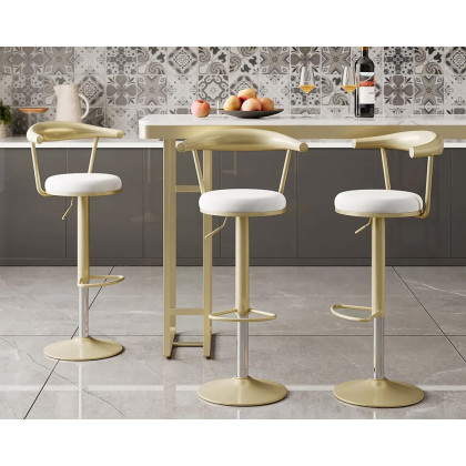 HMR Modern Adjustable Swivel Bar Stools with Velvet Upholstery (Set of 2) - White